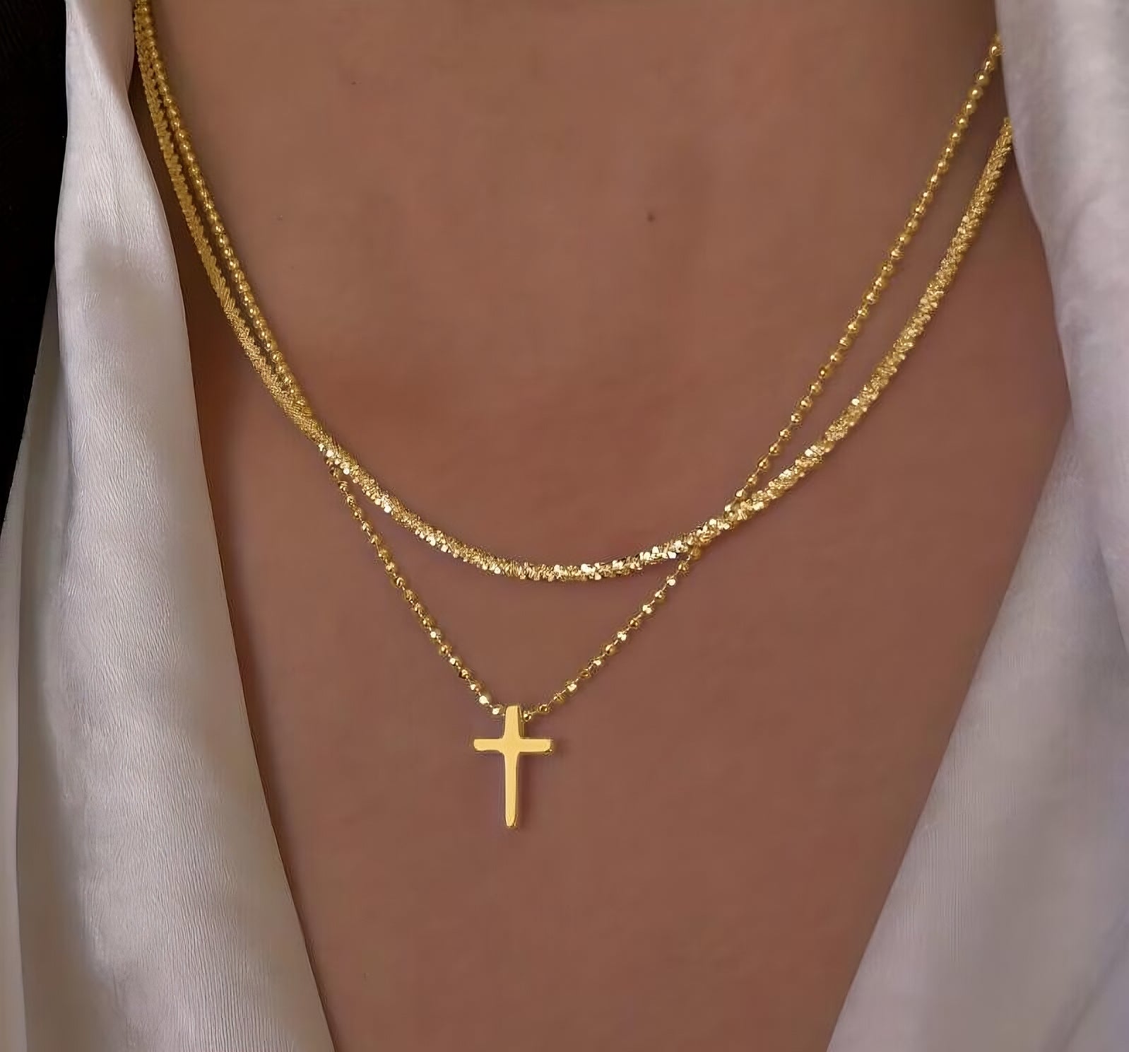 Xurybands Luxus Halsketten-Set „Funkelnde Träume & Kreuz“ Gold